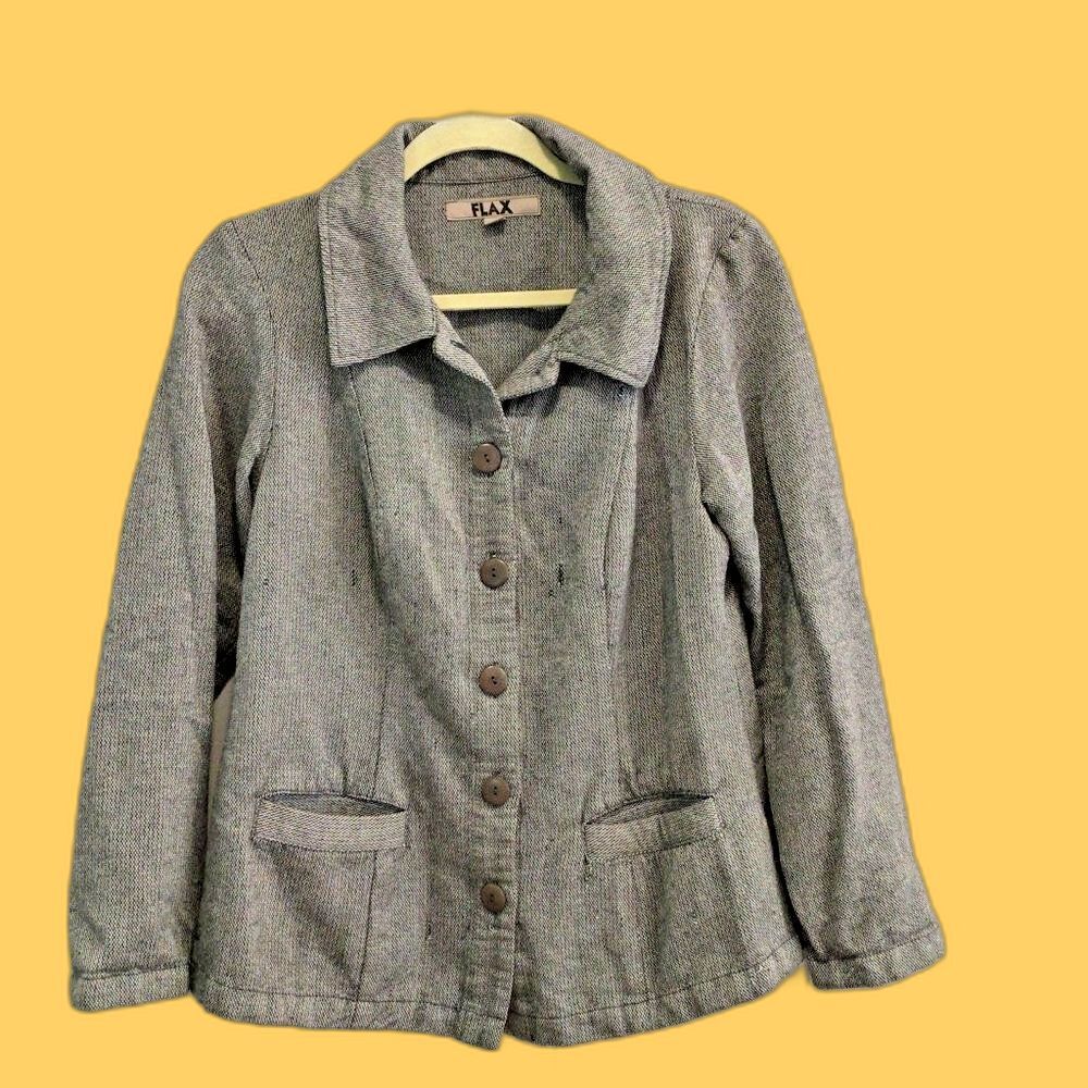 FLAX Jacket Blazer Coat Womans Size Small Lagenlook Art Coastal Natural Wool